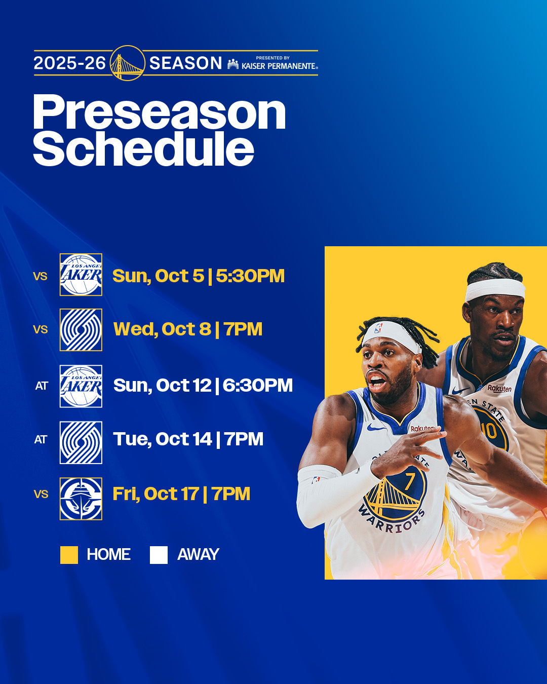 乐鱼体育手机版-勇士公布季前赛赛程：两战湖人，客战开拓者！